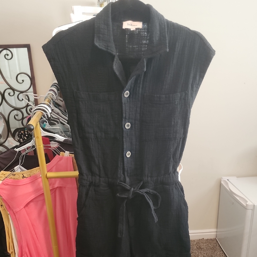 Bohme Black Button-Up Jumpsuit With Rip